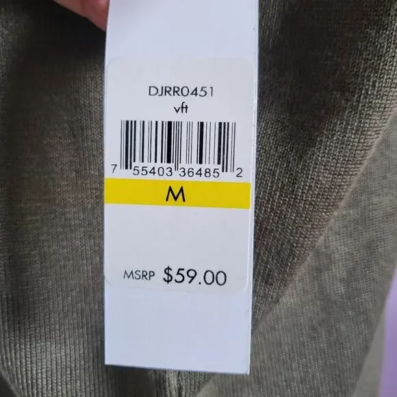 NWT DKNY Jeans Olive Green Short Sleeve Mock Neck Rhinestone Logo Knit Top - Picture 10 of 12